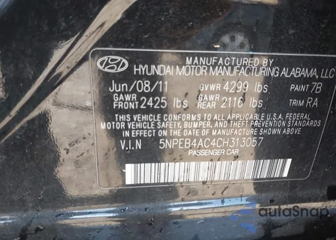 2012 Hyundai Sonata Gls from USA, damaged, VIN 5NPEB4AC4CH313057